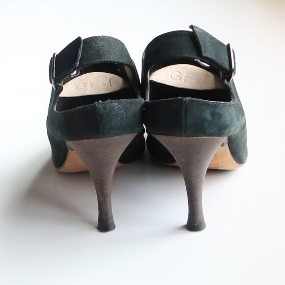 LD Tuttle Dark Green Suede Leather Slingback Heels Pumps Sandals Italian Shoes - Picture 7 of 16